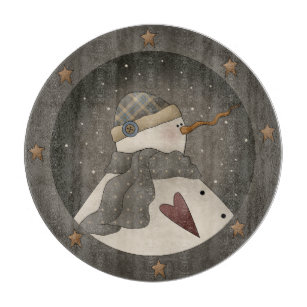 Country Primitive Snowman Cutting Board