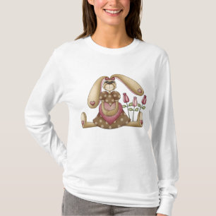 Country Primitive Stuffed Bunny with Pink Hearts T-Shirt