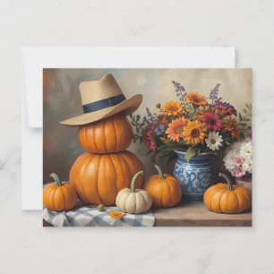 Country Pumpkin Harvest with Flowers  Postcard