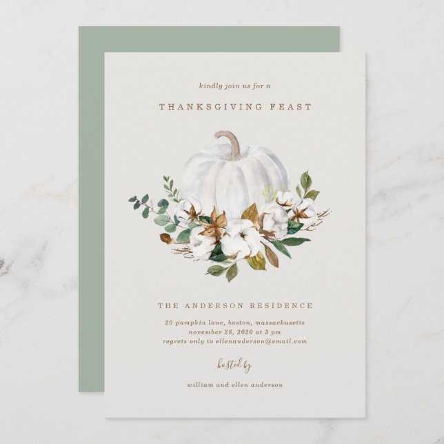 Country Pumpkin Thanksgiving Dinner Invitation (Front/Back)
