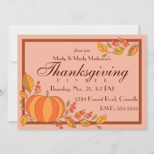 Country Pumpkin Thanksgiving Dinner Party Invitation