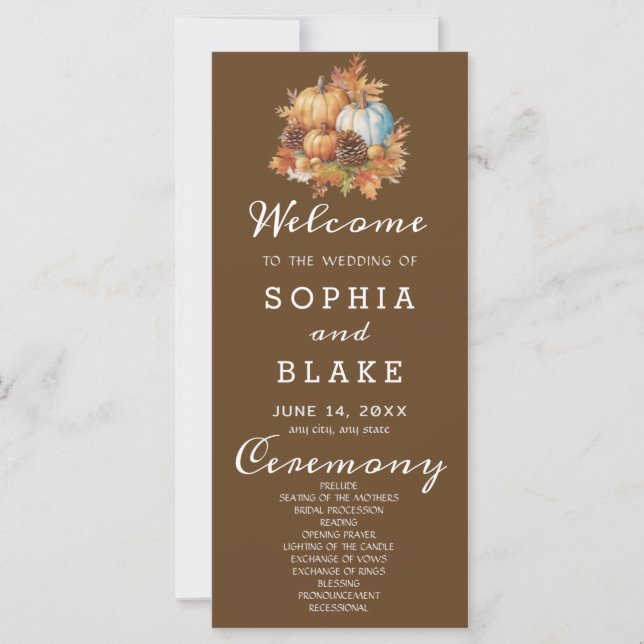 Country Pumpkins Fall Dark Brown Wedding Program (Front)