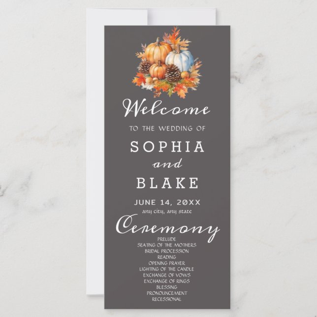 Country Pumpkins Fall Grey Wedding Program (Front)