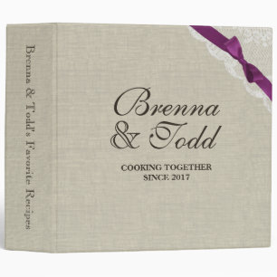 Country Purple Bow and Lace Look Printed Recipe Binder