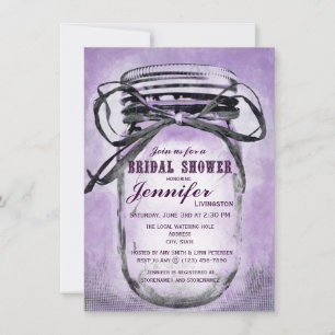 Country Purple Mason Jar Bridal Shower Invitations