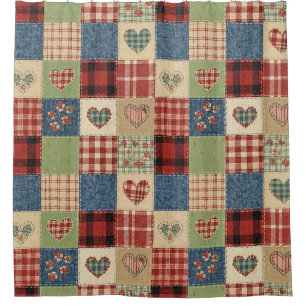 Country Quilt Heart Patchwork Red Blue