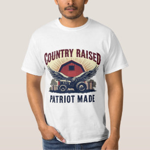Country Raised Patriot Made Barn & Tractor with Wi T-Shirt