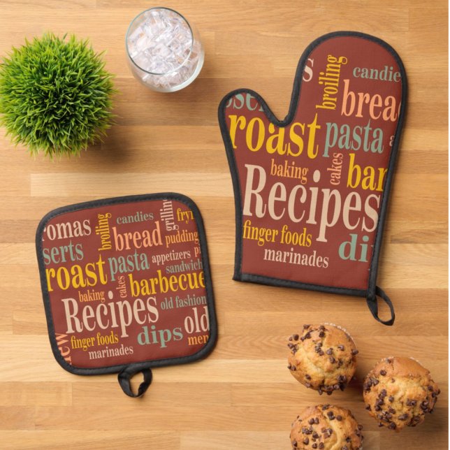 Country Recipe Sayings Burnt Umber Oven Mitt & Pot Holder Set (Country Recipe Sayings Burnt Umber Oven Mitt & Pot Holder Set)