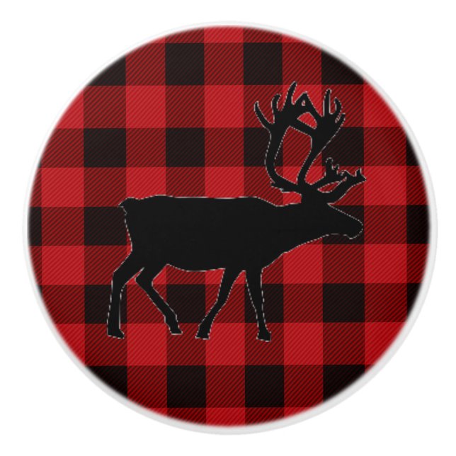 Country red and black plaid ceramic knob (Front)