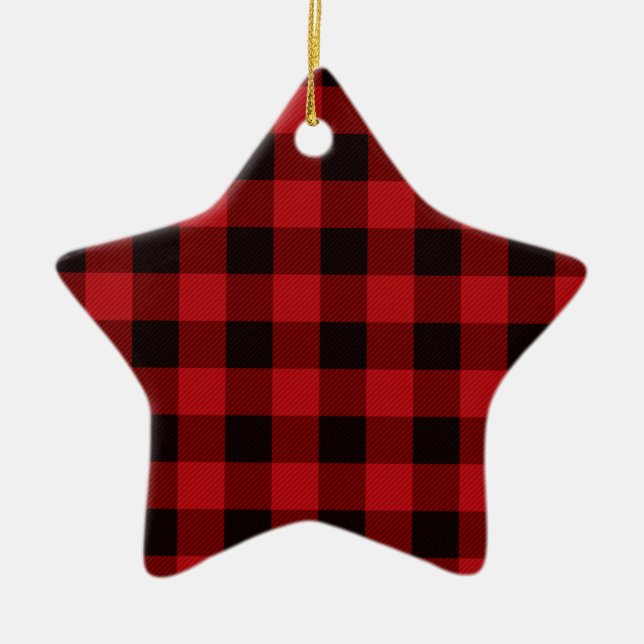 Country red and black plaid ceramic ornament (Front)