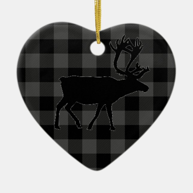 Country red and black plaid - elk ceramic ornament (Front)