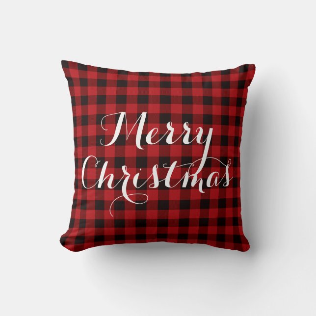 Country red and black plaid - Merry Christmas Throw Pillow (Front)