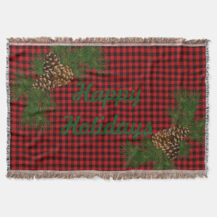 Country red and black plaid pine cone throw blanket