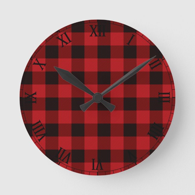Country red and black plaid round clock (Front)