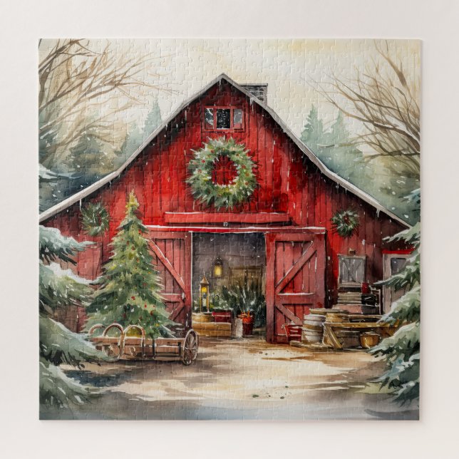 Country Red Barn In Winter Jigsaw Puzzle (Vertical)