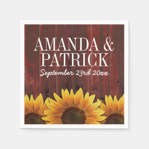 Country Red Barn Wood + Rustic Sunflower Wedding Napkin