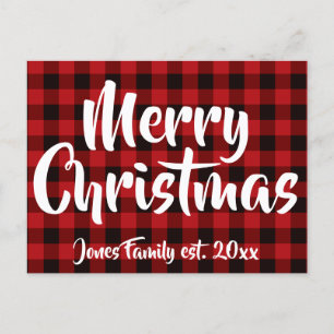 Country red, black buffalo plaid - Merry Christmas Postcard