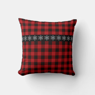 Country red, black buffalo plaid throw pillow