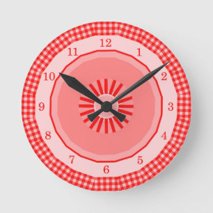 Country Red Gingham Checks Round Clock