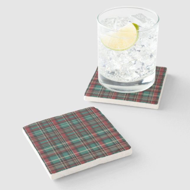 Country Red Green Plaid Christmas Stone Coaster (Side)