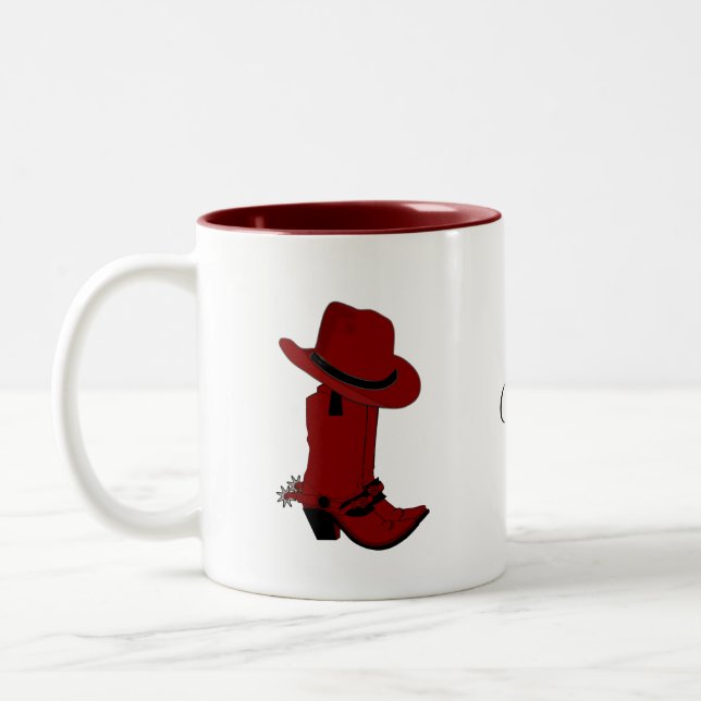 Country Red Hat & Boots  Two-Tone Coffee Mug (Left)