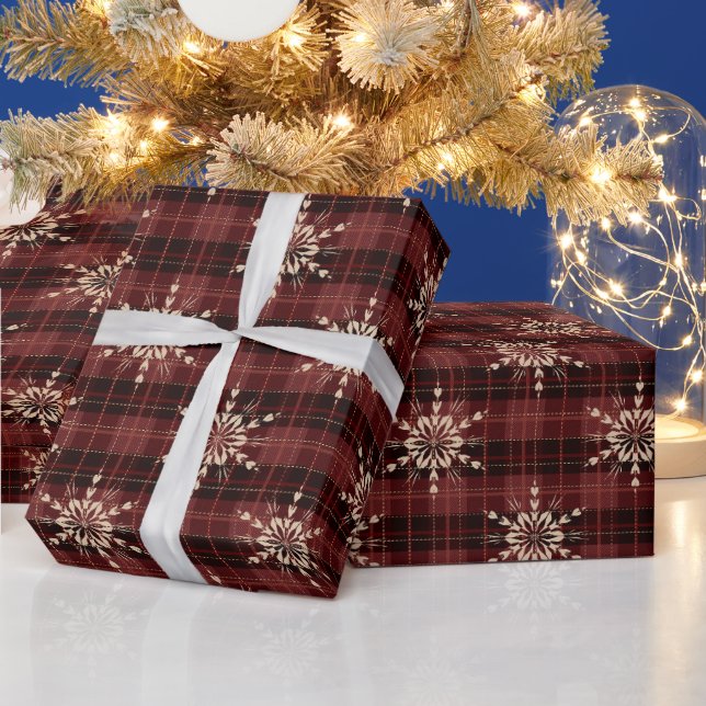 Country Red Plaid Snowflakes Christmas Wrapping Paper (Holidays)