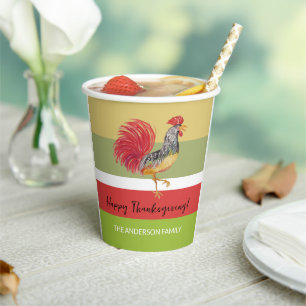 Country Red Rooster Watercolor Paper Cups