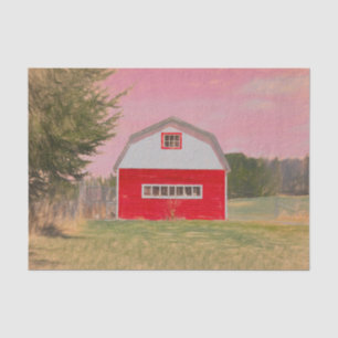 Country Red White Barn Pink Sky Tissue Paper