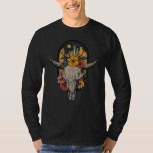 Country Retro Vintage Boho Cow Bull Skull With Cac T-Shirt