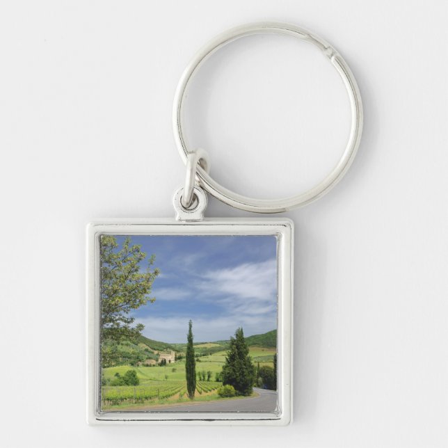 Country road curving between cypress trees in keychain (Front)