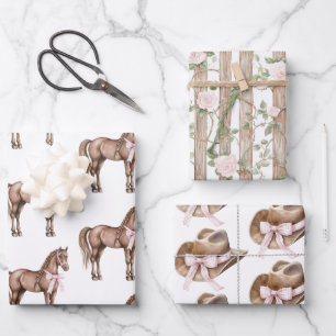 Country Road Horse Cowgirl Hat Birthday Wrapping Paper Sheet
