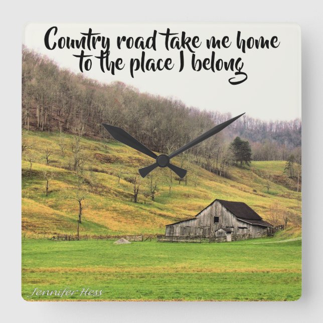 Country Road Take Me Home Wall Clock (Front)