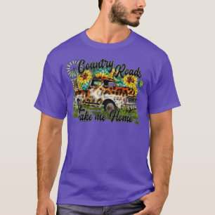 Country Roads Leopard Truck Sunflower Windmill Wes T-Shirt