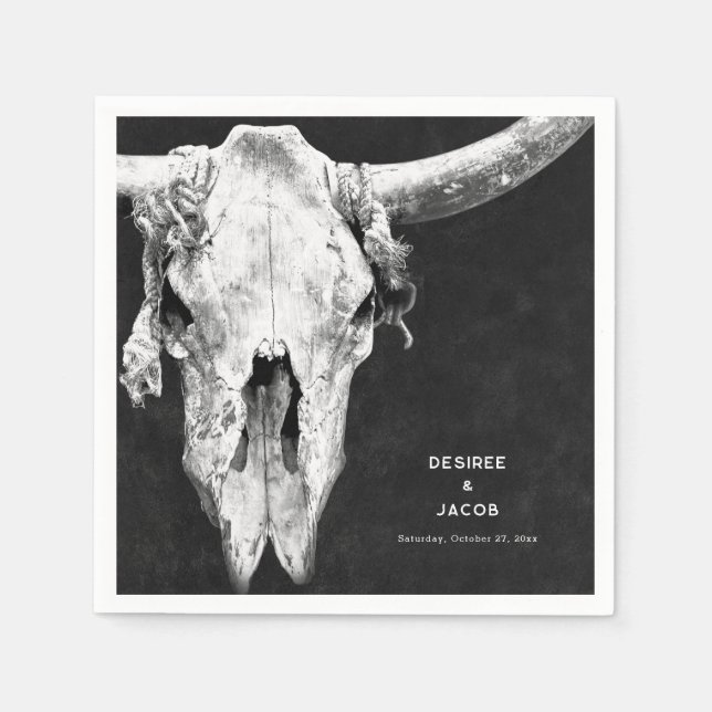 Country Rodeo Western Black And White Bull Skull Napkin (Front)