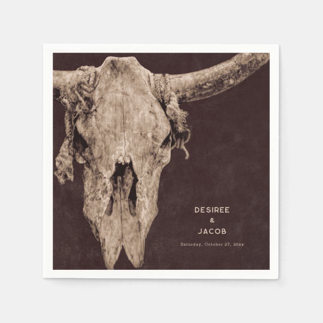 Country Rodeo Western Brown Bull Skull Napkin (Front)