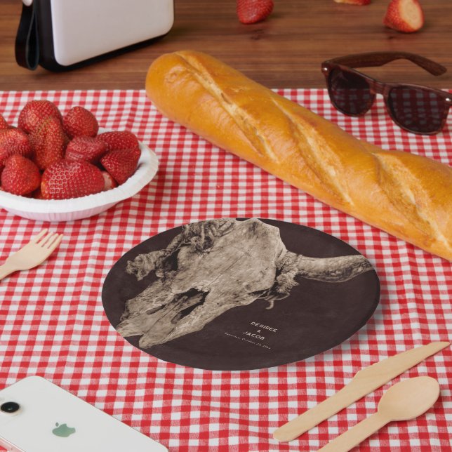 Country Rodeo Western Brown Bull Skull Paper Plate (Picnic)