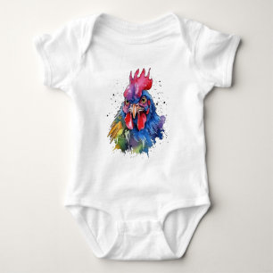 Country Rooster Chicken Watercolor Style Baby Bodysuit