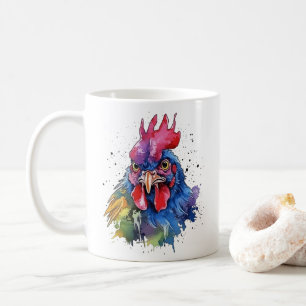 Country Rooster Chicken Watercolor Style Coffee Mug