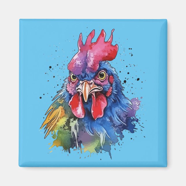 Country Rooster Chicken Watercolor Style Magnet (Front)