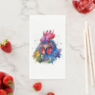 Country Rooster Chicken Watercolor Style Napkin