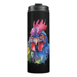 Country Rooster Chicken Watercolor Style Thermal Tumbler