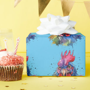 Country Rooster Chicken Watercolor Style Wrapping Paper