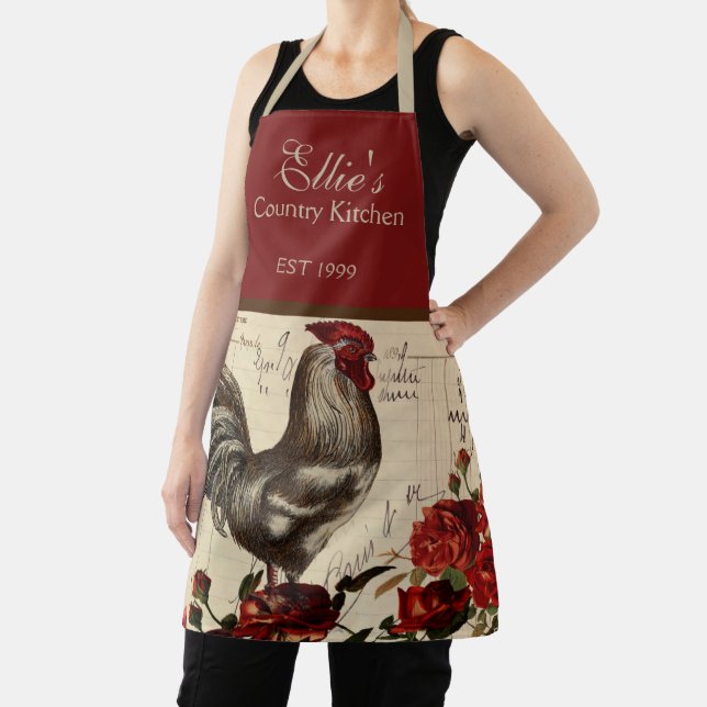 Country Rooster Vintage Receipt Apron (Insitu)