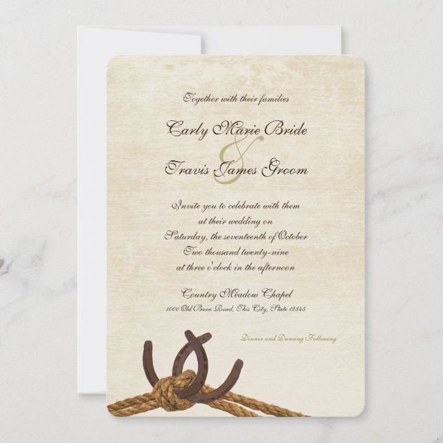 Country Rope and Horseshoes Wedding Invitation (Front)