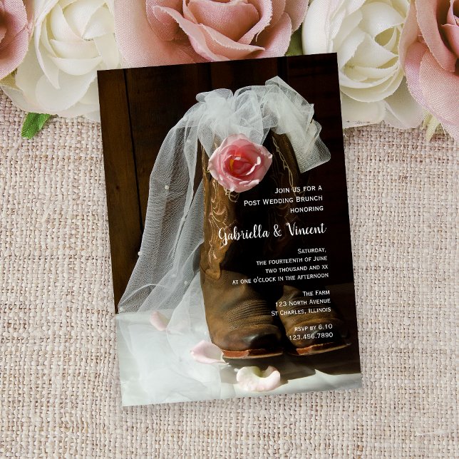 Country Rose and Cowboy Boots Post Wedding Brunch Invitation (Creator Uploaded)
