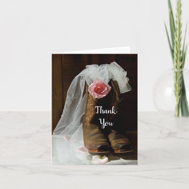 Country Rose and Cowboy Boots Wedding Thank You (Front)