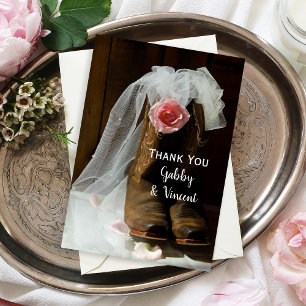 Country Rose Cowboy Boots Wedding Thank You Notes