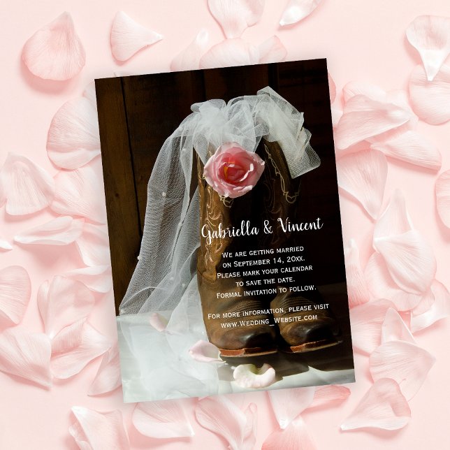 Country Rose Cowboy Boots Western Save the Date Invitation (Creator Uploaded)