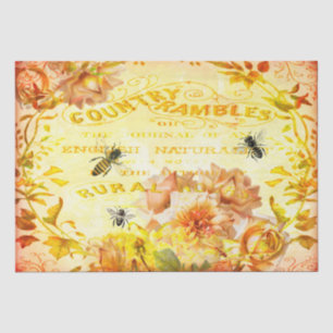 Country Roses and Bees Decoupage Tissue Paper
