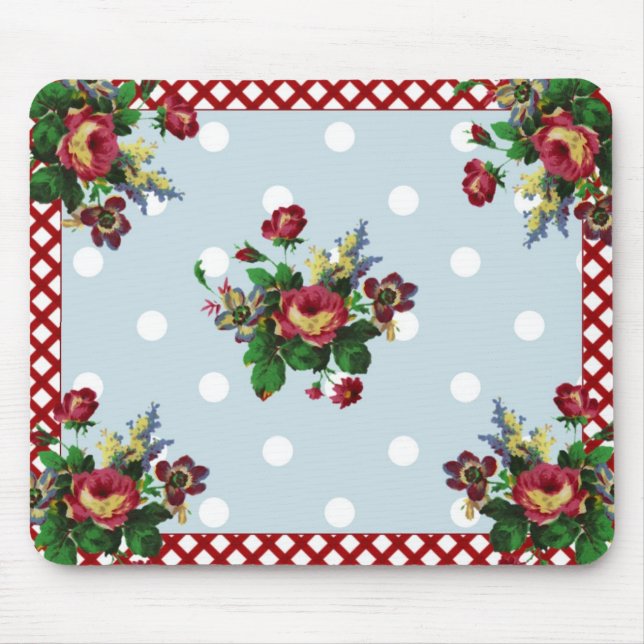 Country Roses Dots and Gingham Mousepad (Front)